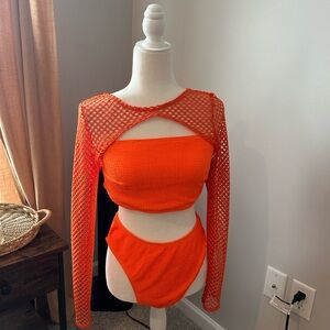SHEIN Vibrant Orange Mesh Crop Top